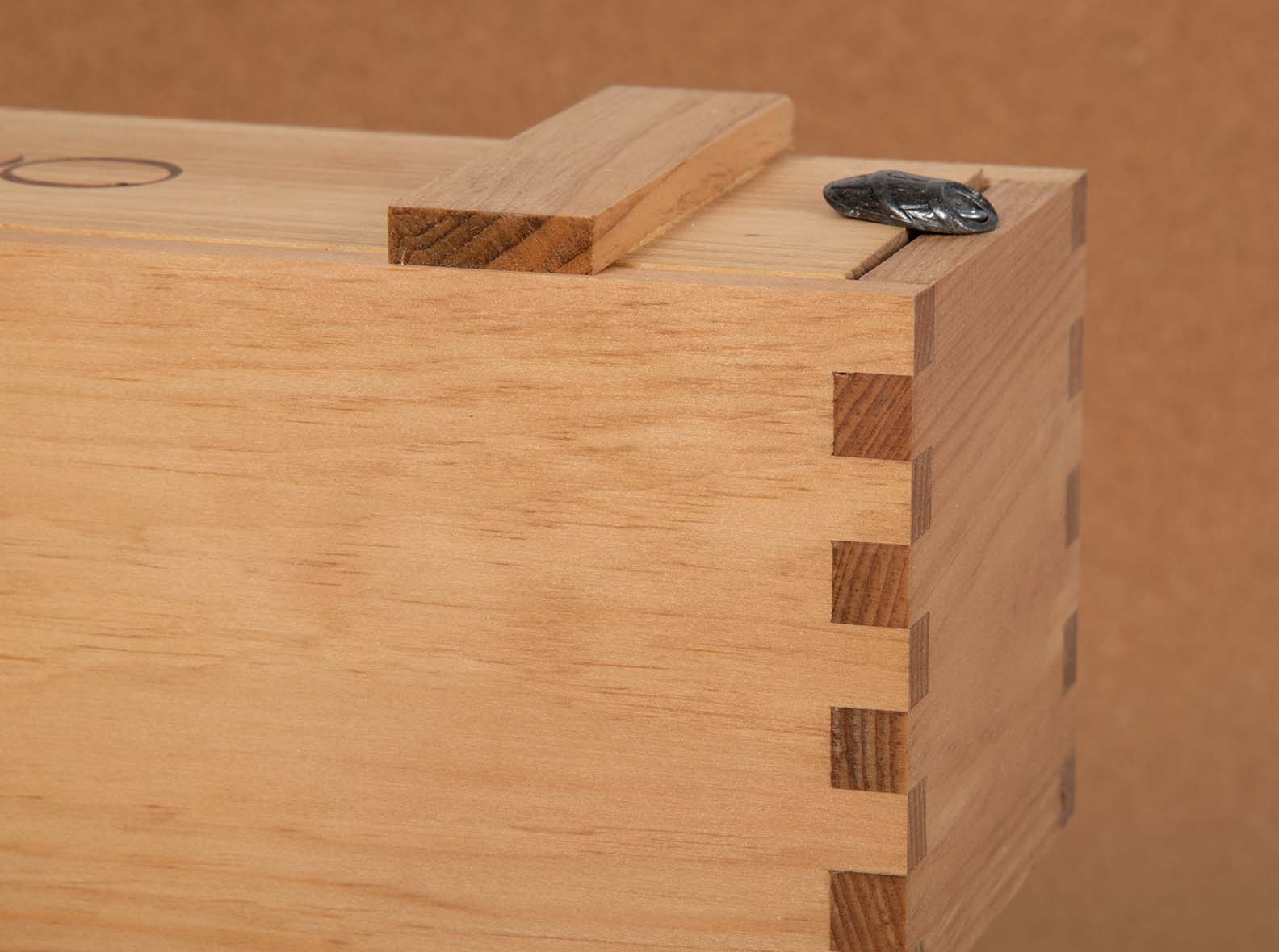 Close-up detail shot of a custom wood box