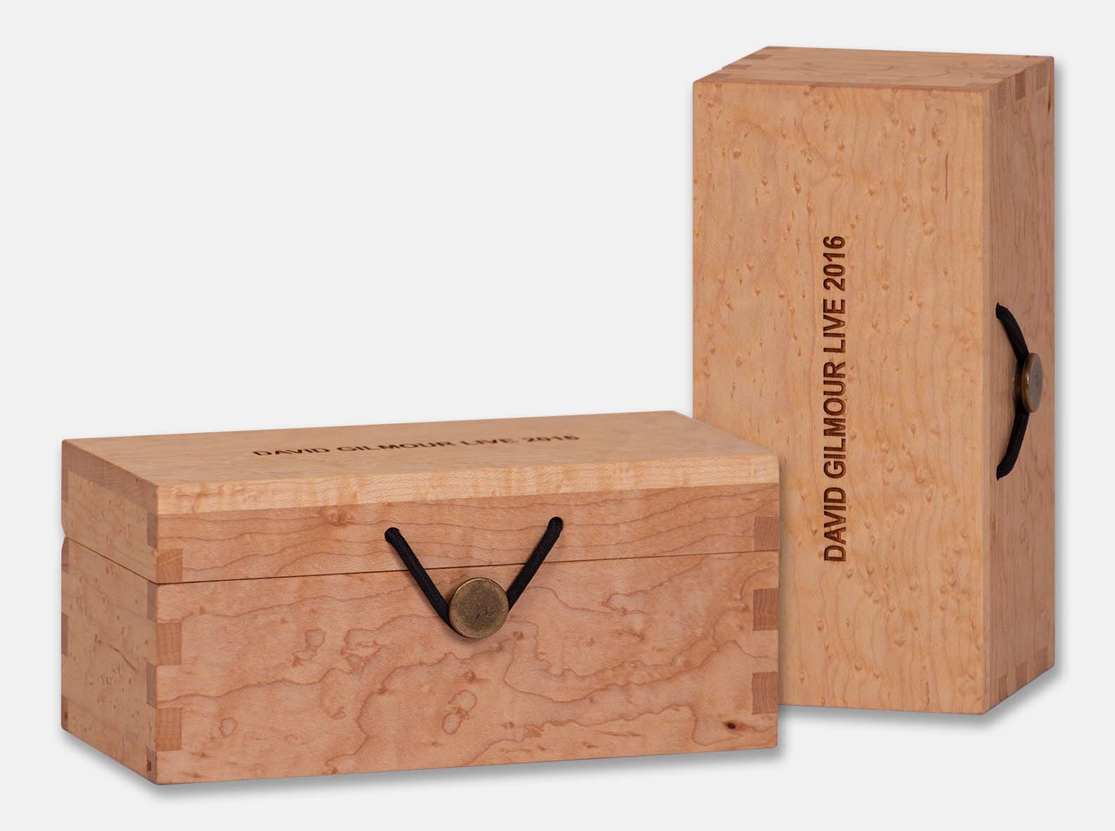 Custom wood presentation box with a fitted interior insert.