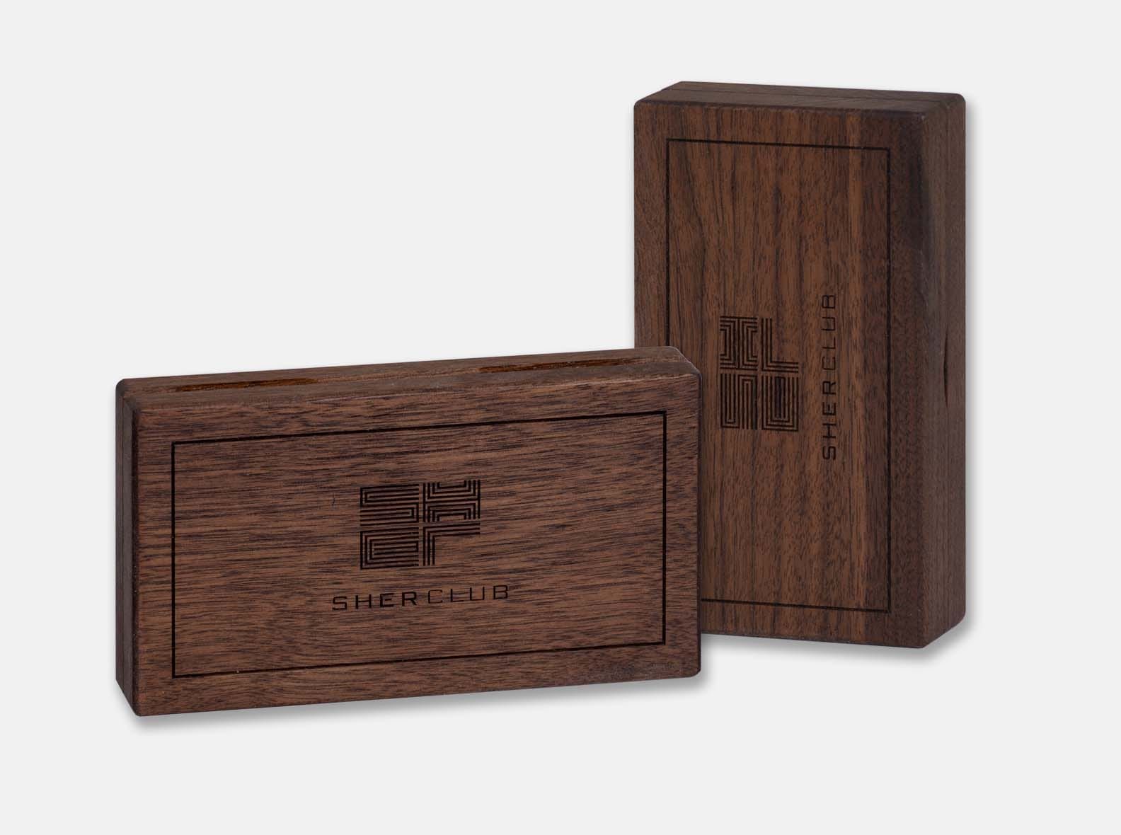 Sher Club Toronto- Black Walnut hinged box with laser engraved lid. Magnetic closure. Hand rubbed with natural oil.